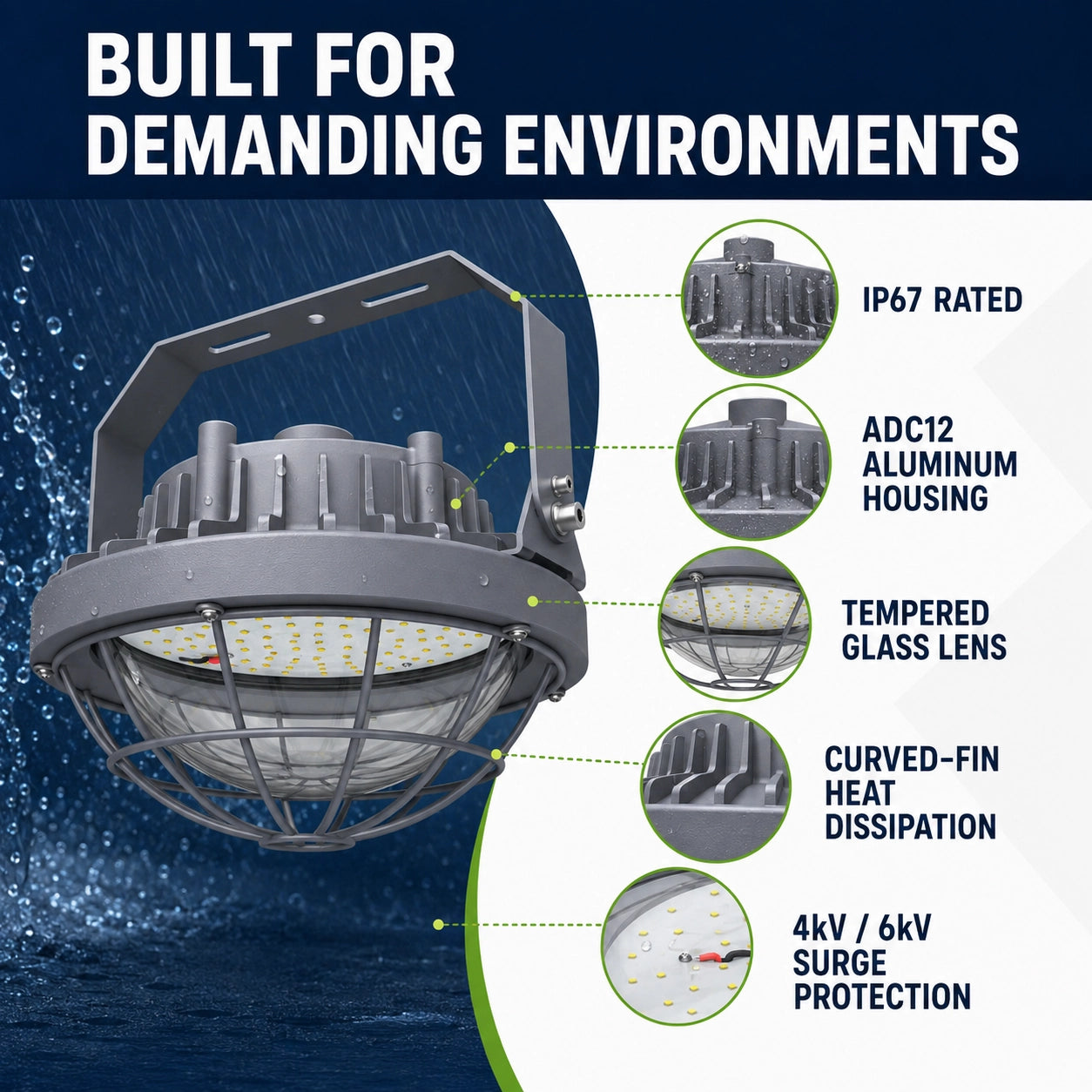 IP67 explosion proof round LED light for demanding indoor and outdoor industrial environments