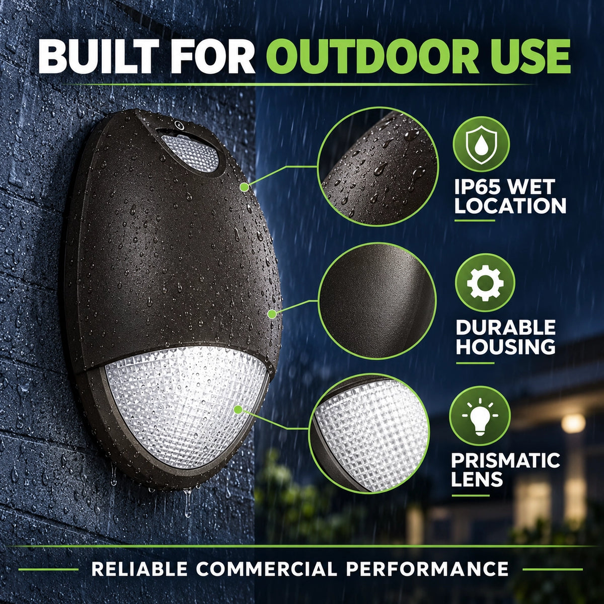 Outdoor LED emergency wall light for wet location building entrances walkways and exterior walls