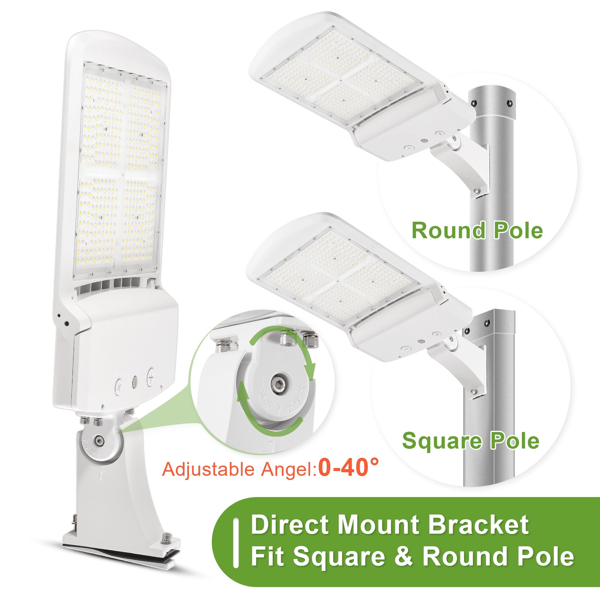 200W 240W 300W selectable LED shoebox light with direct arm mounting details
