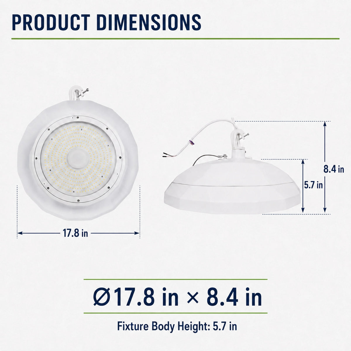 150W NSF LED high bay light for cold storage, refrigerated food processing and clean industrial spaces