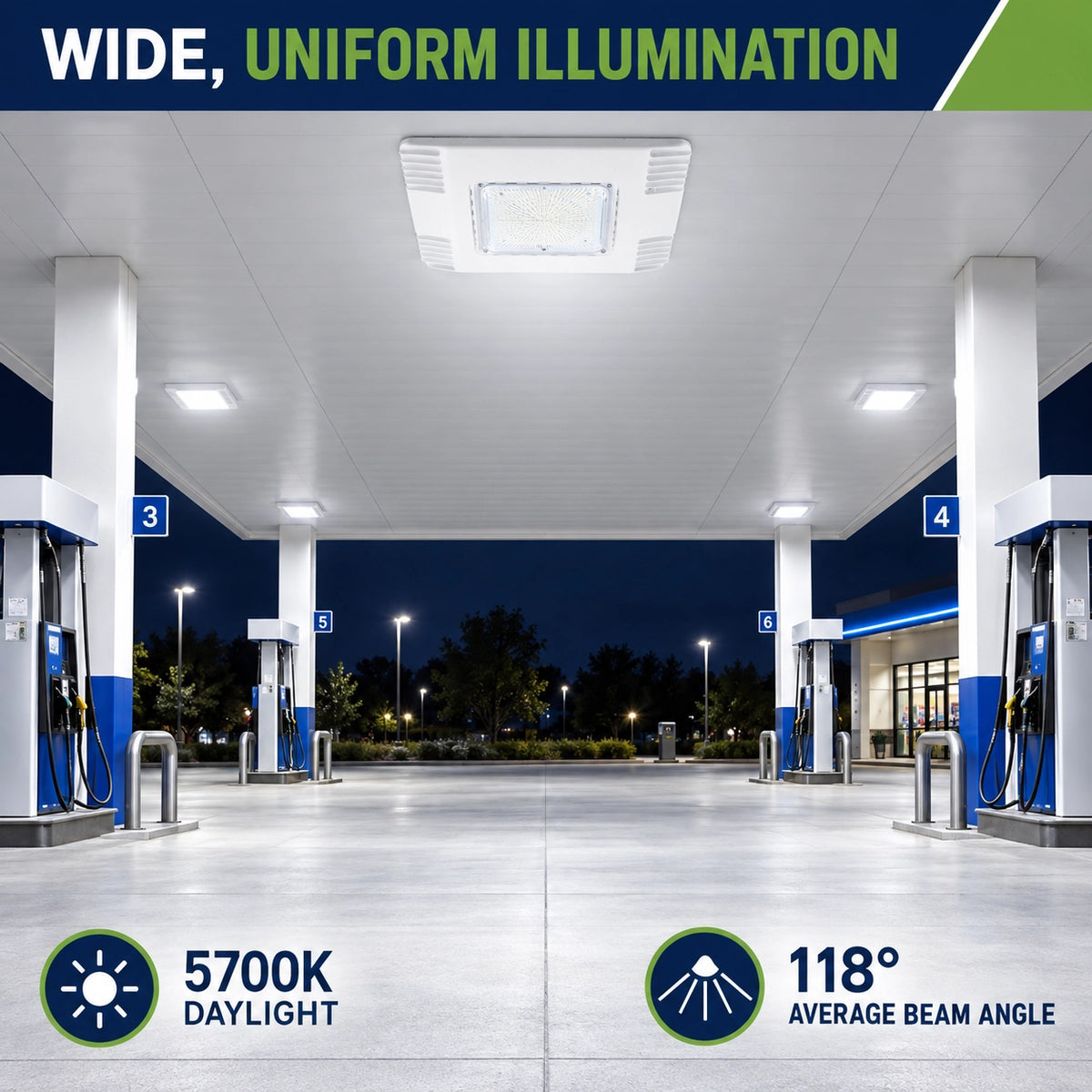 150W commercial LED canopy light with 5700K daylight for covered outdoor lighting