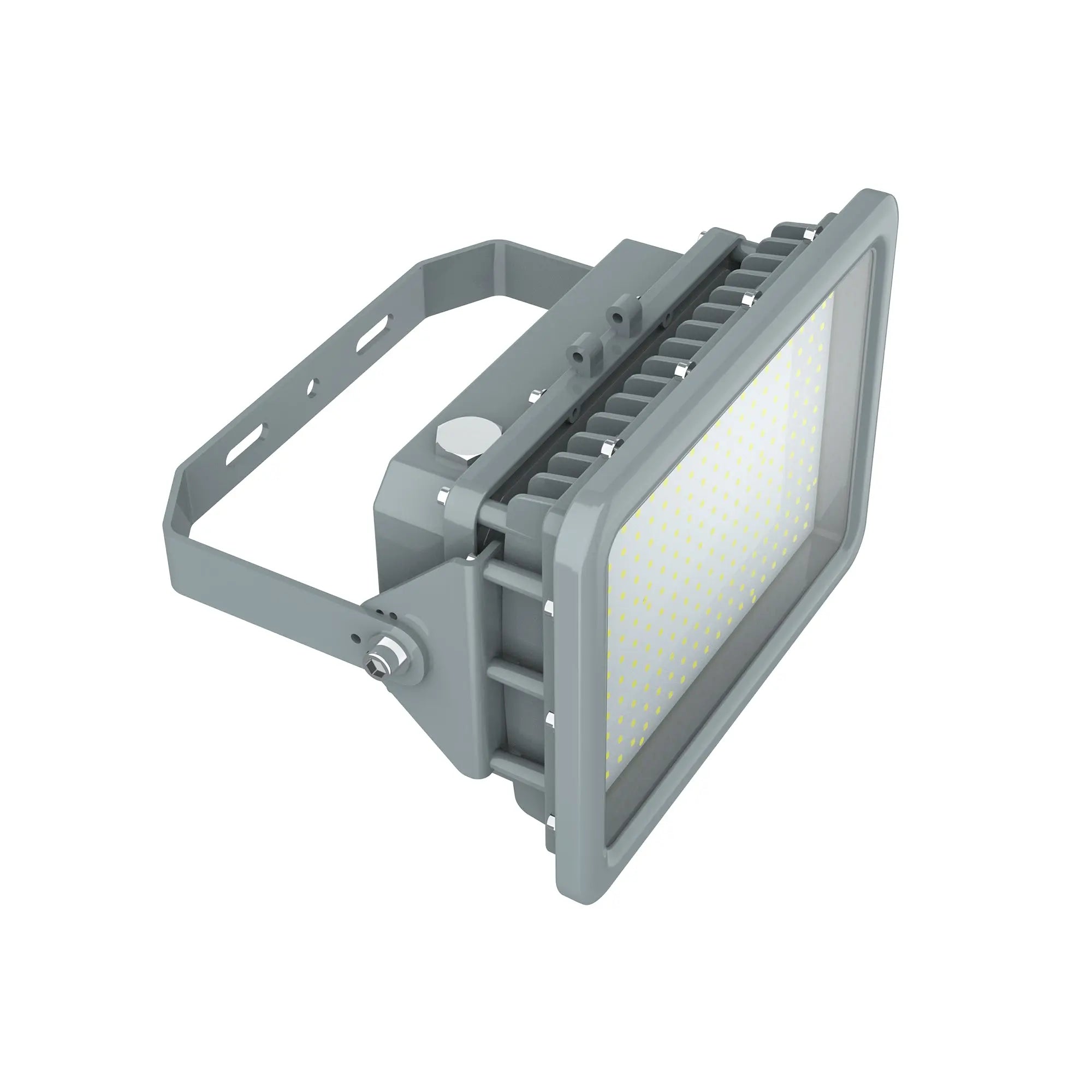 Angled view of TANLITE 200W LED Explosion Proof Light with durable die-cast housing.