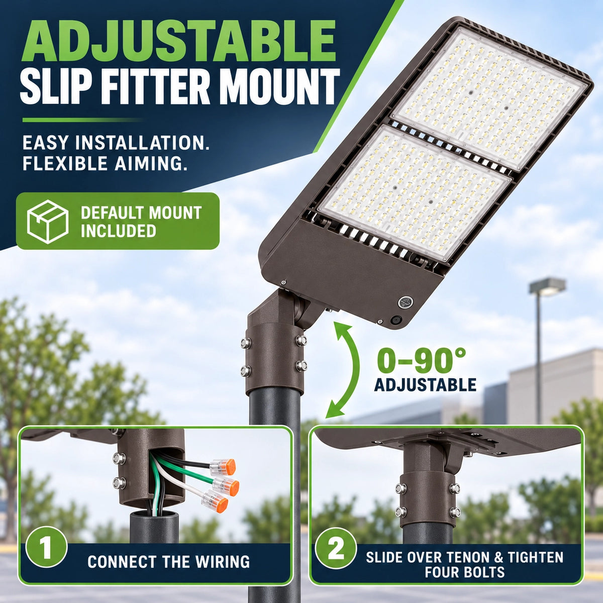 500W LED parking lot light with durable dark bronze housing for outdoor commercial lighting