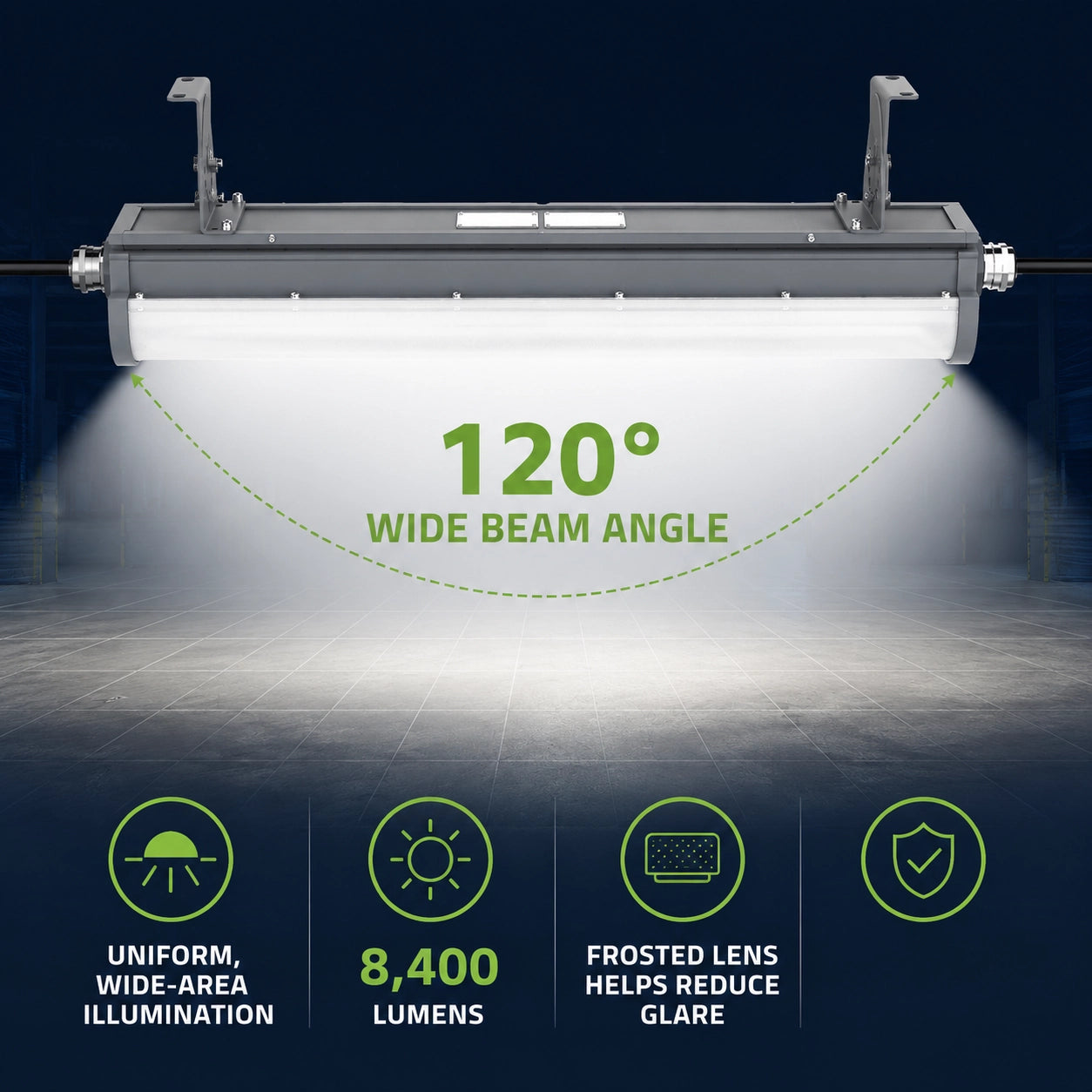 60W LED hazardous location linear light with 8400 lumens and 5000K daylight output