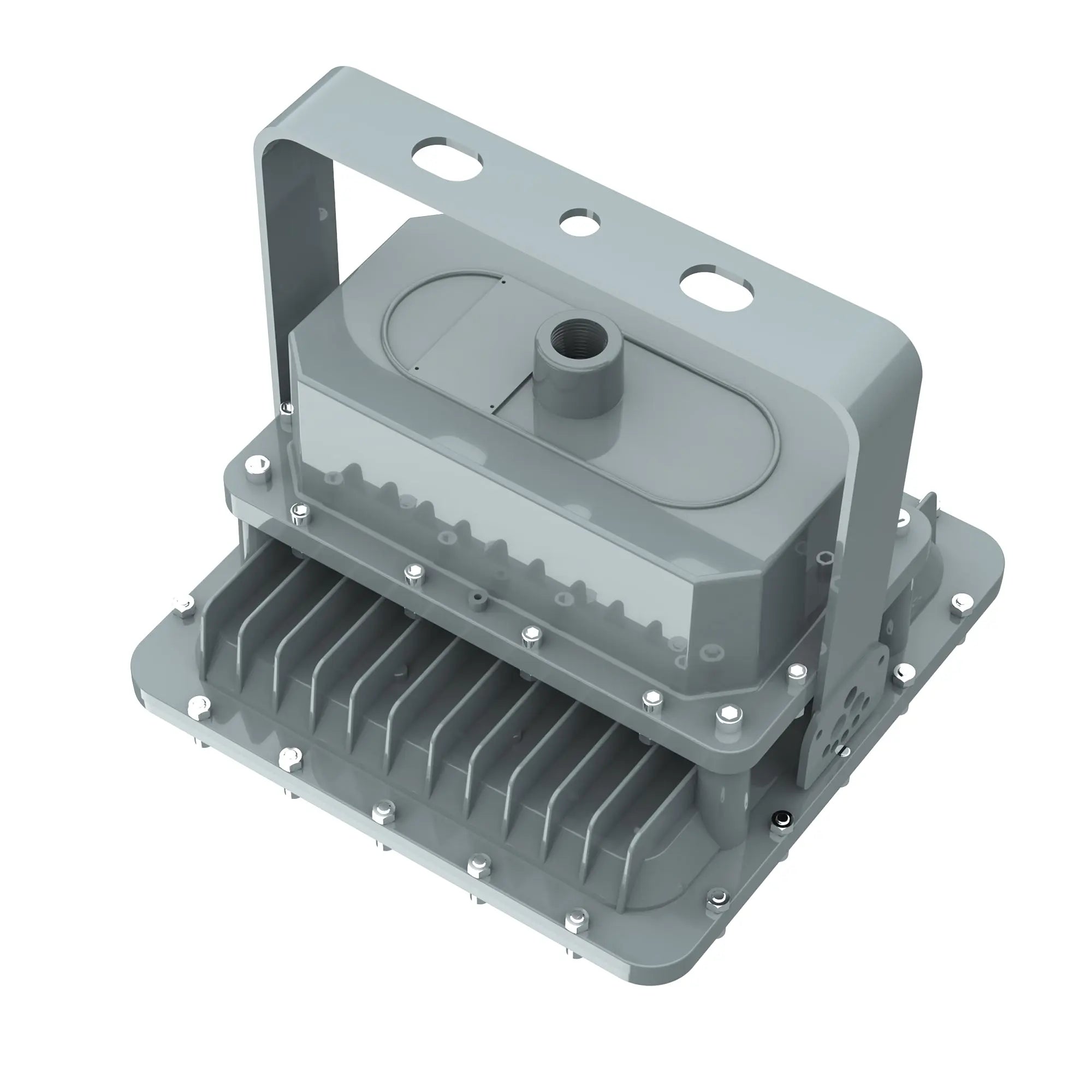 Ceiling-mounted TANLITE 60W explosion proof LED square light in industrial hazardous area.