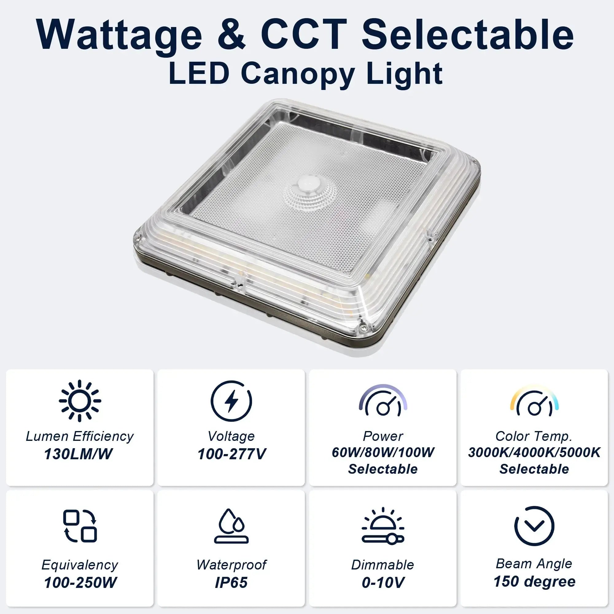 LED canopy light with selectable 3000K 4000K 5000K color temperature