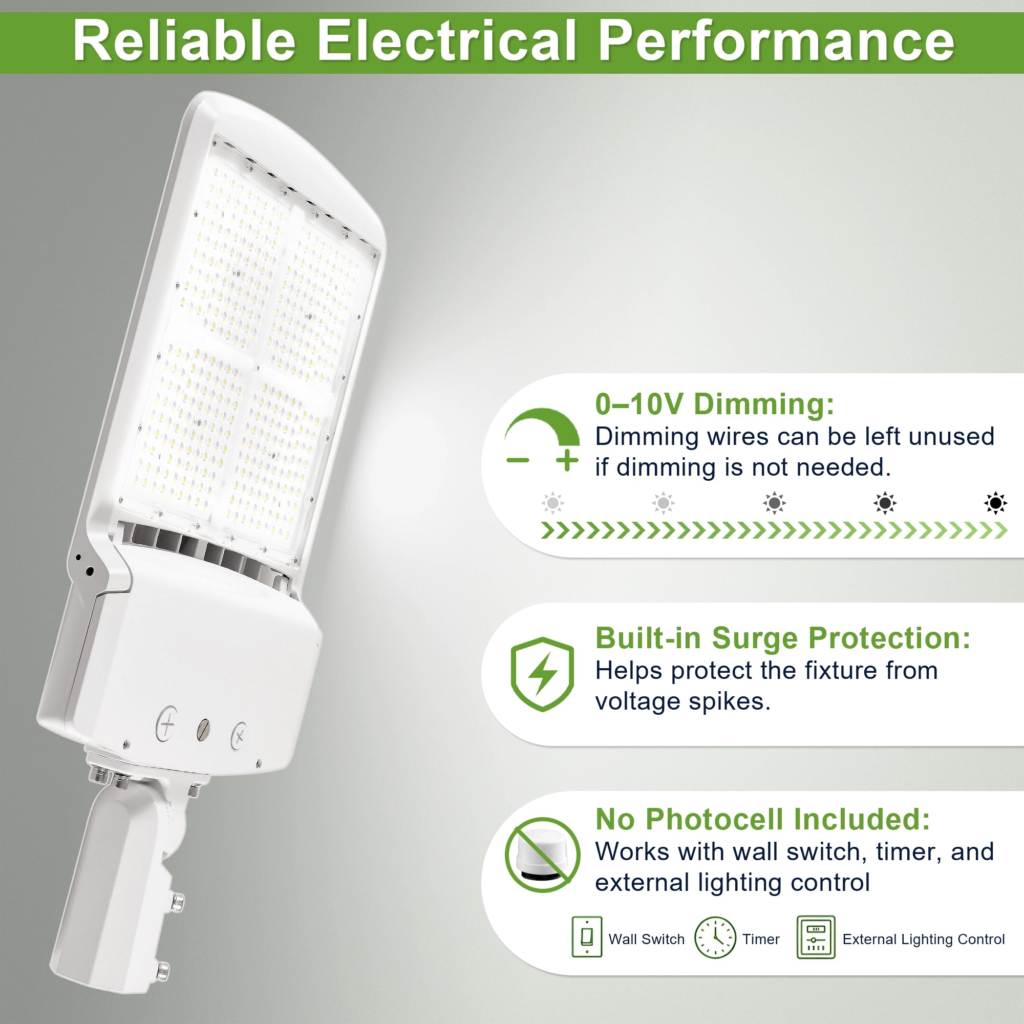 White selectable LED parking lot light with slip fitter mount for round light poles