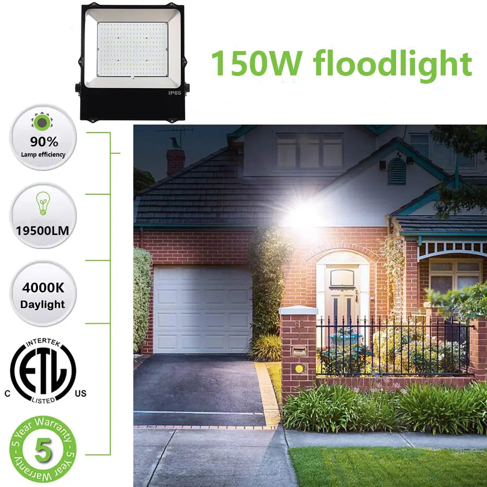 150W LED Flood Light-IP65 Waterproof 5000K Daylight 21000lm-350W-450W MH/HPS Equivalent-Outdoor Security Floodlight-ETL DLC Listed TANLITE