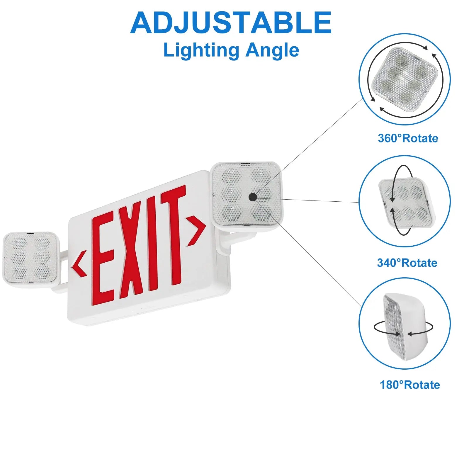 TANLITE LED Exit Signs with 2 Compact Combo Emergency Lights-Red LED Two Adjustable Head Emergency Exit Light with Backup Battery