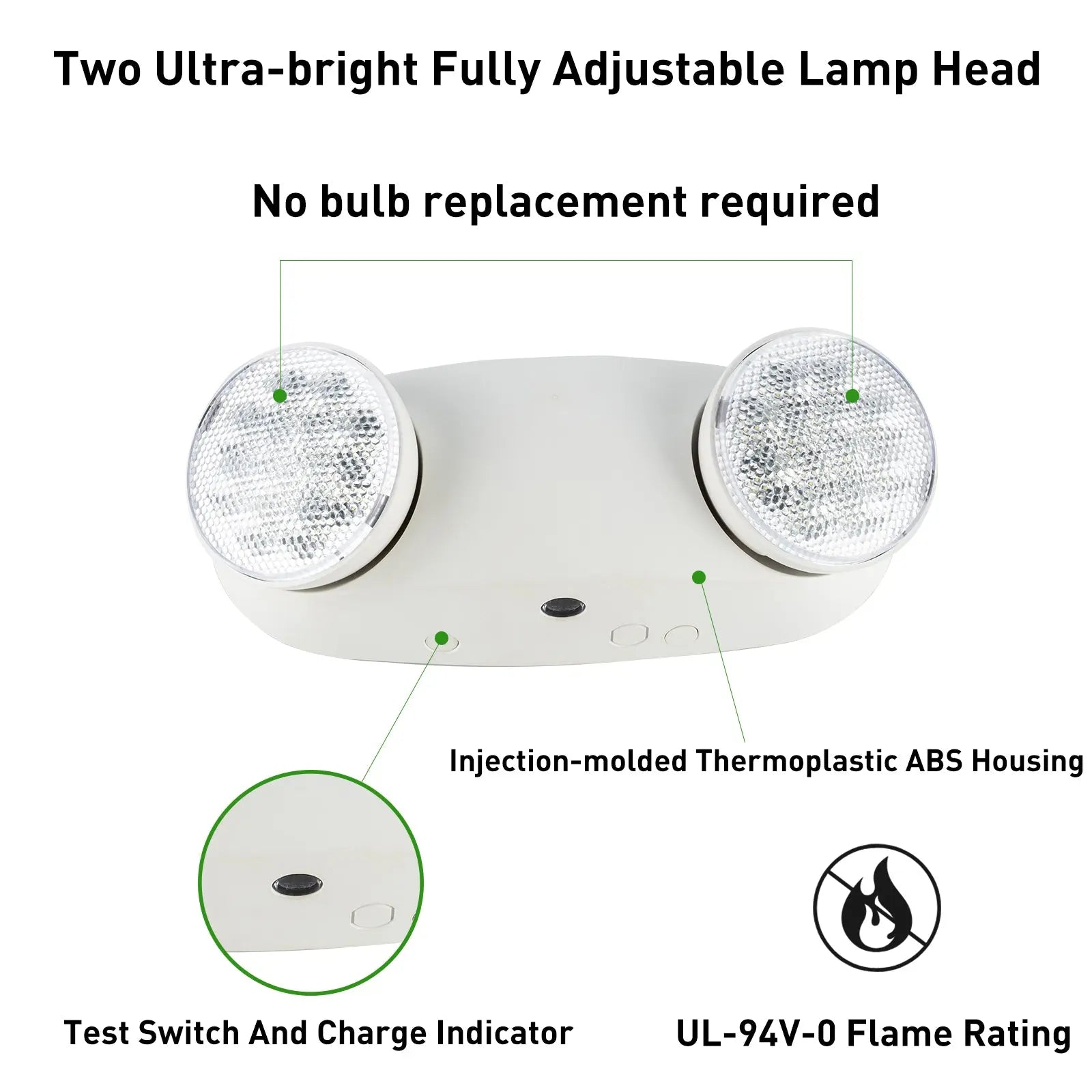 TANLITE LED Emergency Exit Lighting Fixtures-Mini Round Adjustable Lamp Heads-White Housing-120-277 V AC