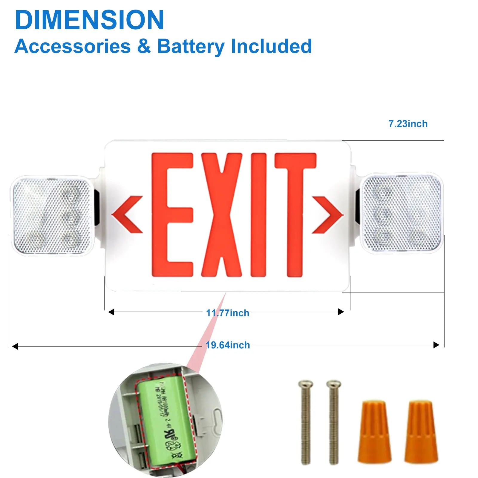 TANLITE LED Exit Signs with 2 Compact Combo Emergency Lights-Red LED Two Adjustable Head Emergency Exit Light with Backup Battery