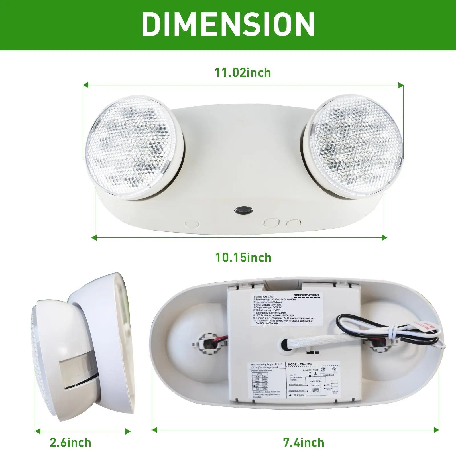 TANLITE LED Emergency Exit Lighting Fixtures-Mini Round Adjustable Lamp Heads-White Housing-120-277 V AC