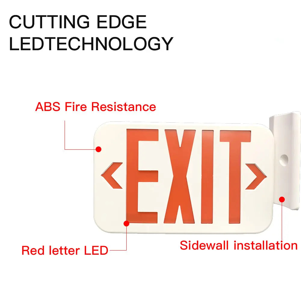 Red LED Exit Emergency Sign Light - Standard - Battery Backup, Dual LED Lamp ABS Fire Resistance UL-Listed 120-277V (RED EXIT SIGN) TANLITE