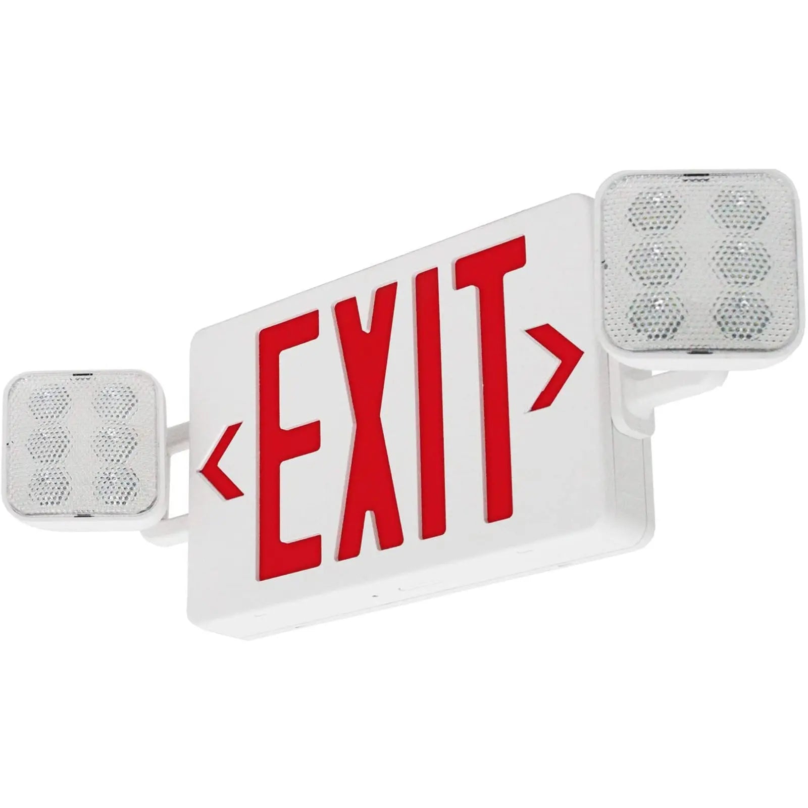 TANLITE LED Exit Signs with 2 Compact Combo Emergency Lights-Red LED Two Adjustable Head Emergency Exit Light with Backup Battery