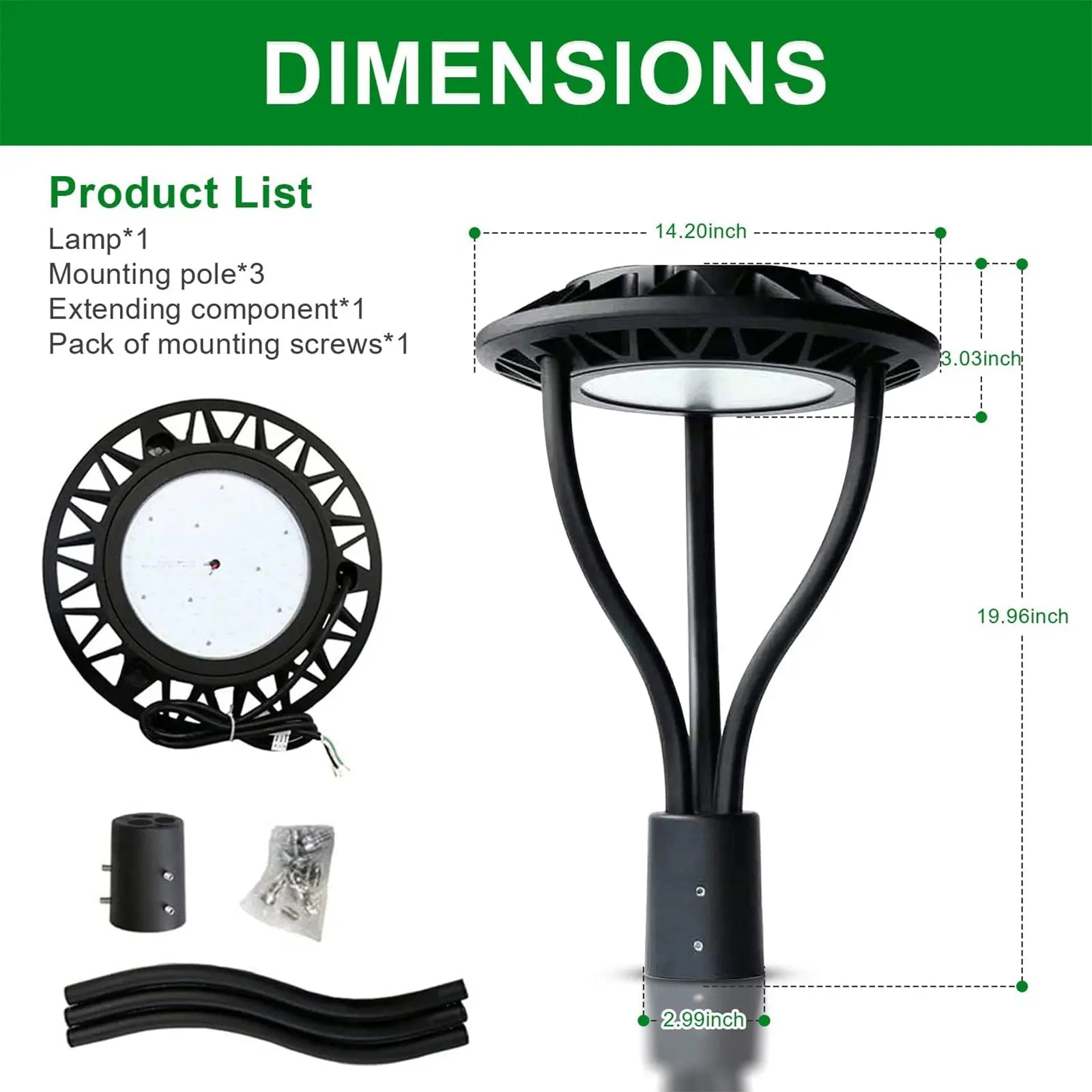 LED Post Top Light-20W/30W/40W/60W Selectable-CCT 3000K/4000K/5000K Selectable-Outdoor Waterproof-Compatible Photocell-5 Years Warranty TANLITE