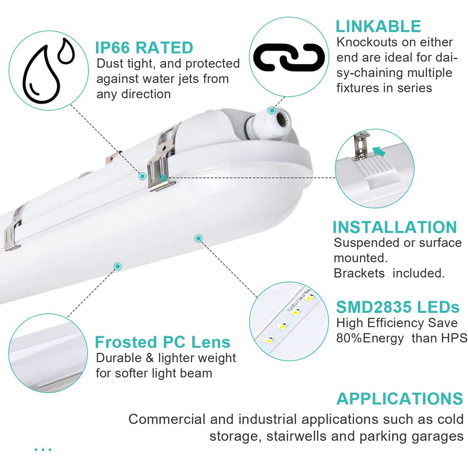 TANLITE 4FT LED Vapor Tight Light,Wattage 30W/40W 60W CCT 3000K/4000K/