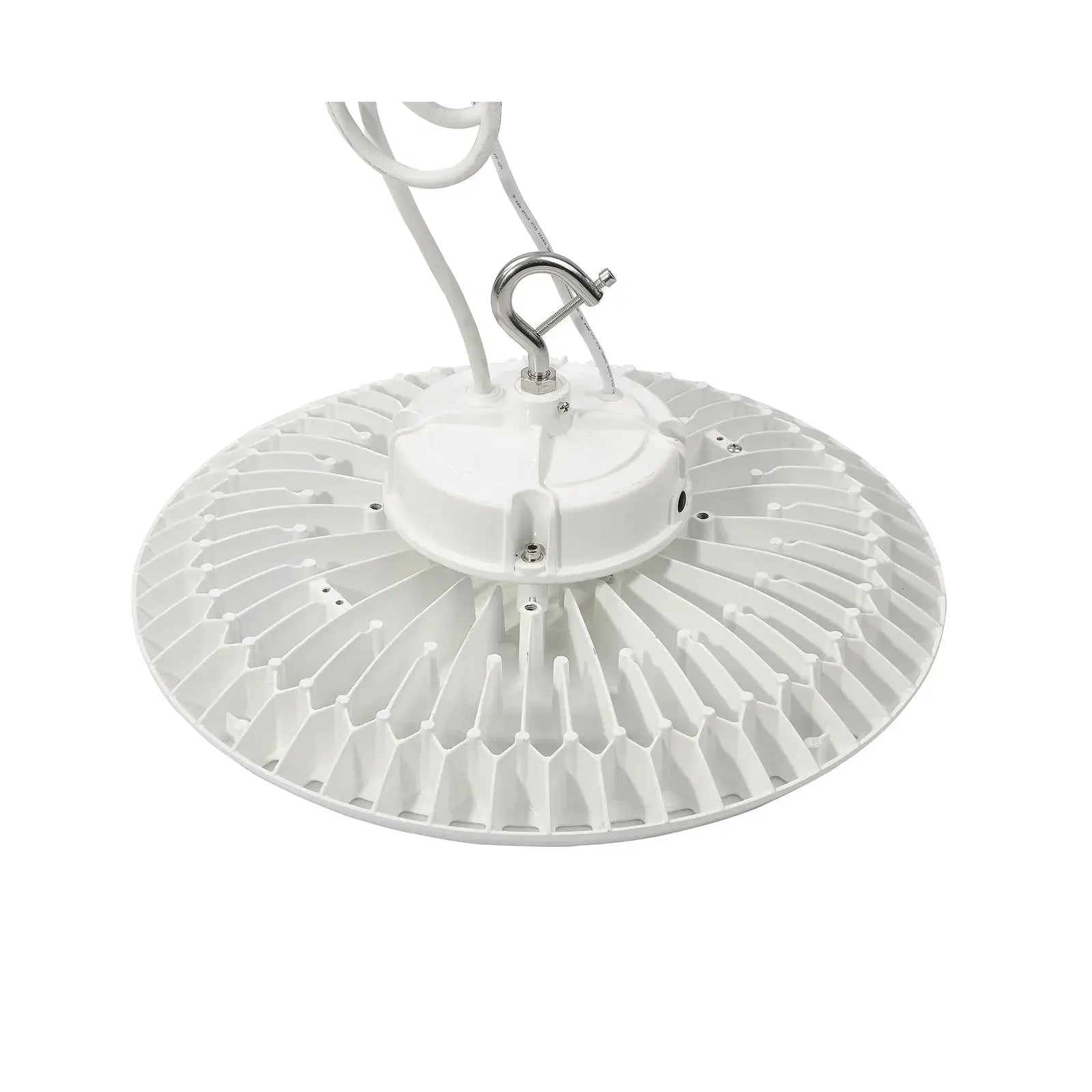 Hook mounted UFO LED high bay light installation